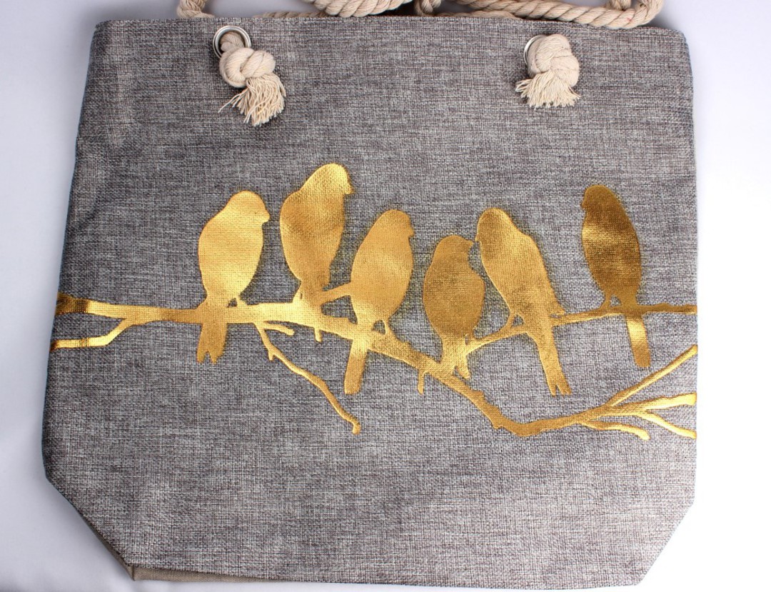  Carry bag w bold golden printed birds on tree  Style :AL/4485 image 0
